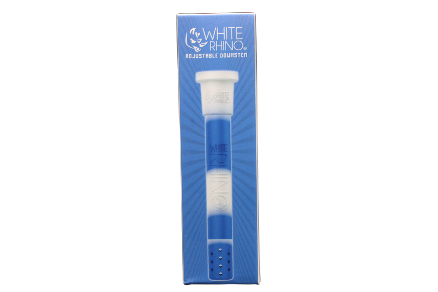 white rhino adjustable downstem in a white and blue color combination.