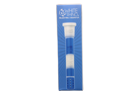 white rhino adjustable downstem in a white and blue color combination.