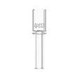 Front profile view of a single White Rhino Dabtainer replacement tip in clear quartz glass. Measuring 12mm wide and 2 inches tall, this high-quality insert delivers better flavor compared to titanium options when vaporizing concentrates.