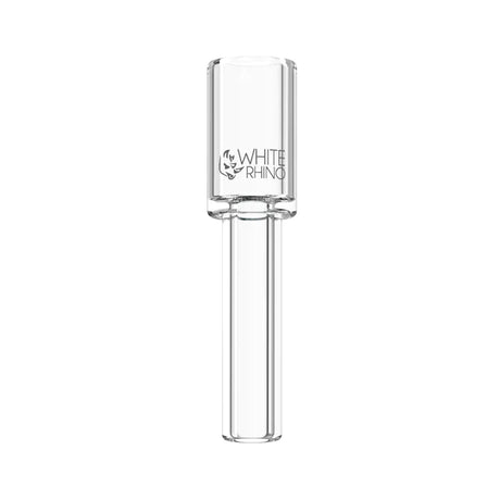 Front profile view of a single White Rhino Dabtainer replacement tip in clear quartz glass. Measuring 12mm wide and 2 inches tall, this high-quality insert delivers better flavor compared to titanium options when vaporizing concentrates.