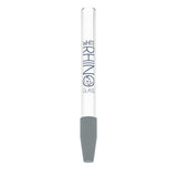 Angled profile view of the White Rhino dab straw in clear glass with its protective silicone cap removed to reveal the heating tip. Crafted from high-quality quartz glass, this durable dab straw ensures rapid heating and perfectly preserves the pure terpenes of your waxy concentrates.