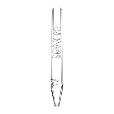 Front view of a single White Rhino quartz dab straw in clear glass featuring a vibrant neon green silicone cap. The premium food-grade silicone cap keeps the mouthpiece clean and safely protects the quartz tip from damage during travel.