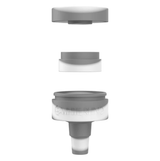 Front angled view of the White Rhino Reclaim-It Glow-in-the-Dark Silicone adapter in a light semi-translucent grey. This innovative accessory attaches to water pipes to efficiently collect and salvage unvaporized concentrate materials during use.