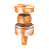 Front angled view of the White Rhino Reclaim-It Glow-in-the-Dark Silicone adapter in a light semi-translucent orange. This innovative accessory attaches to water pipes to efficiently collect and salvage unvaporized concentrate materials during use.