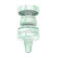 Front angled view of the White Rhino Reclaim-It Glow-in-the-Dark Silicone adapter in a light semi-translucent teal. This innovative accessory attaches to water pipes to efficiently collect and salvage unvaporized concentrate materials during use.