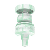 Front angled view of the White Rhino Reclaim-It Glow-in-the-Dark Silicone adapter in a light semi-translucent teal. This innovative accessory attaches to water pipes to efficiently collect and salvage unvaporized concentrate materials during use.
