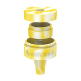 Front angled view of the White Rhino Reclaim-It Glow-in-the-Dark Silicone adapter in a light semi-translucent yellow. This innovative accessory attaches to water pipes to efficiently collect and salvage unvaporized concentrate materials during use.