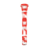 Front view of the White Rhino silicone adjustable downstem display box in assorted vibrant colors. This highly convenient wholesale point-of-purchase box contains multi-colored, unbreakable silicone downstems for smoke shop countertops.