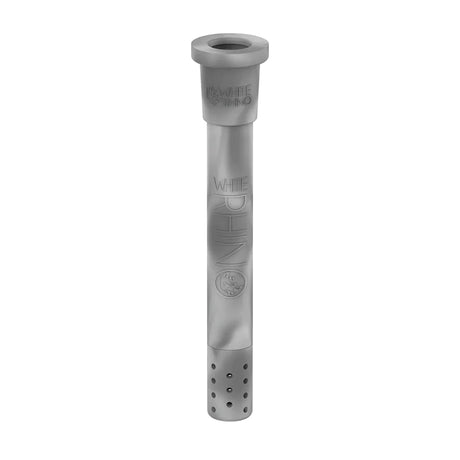 Front view of the White Rhino silicone downstem in grey and white. This highly durable, unbreakable silicone replacement downstem includes a glass bowl and fits standard water pipes seamlessly.
