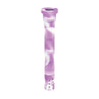 Front view of the White Rhino silicone downstem in purple and white. This highly durable, unbreakable silicone replacement downstem includes a glass bowl and fits standard water pipes seamlessly.