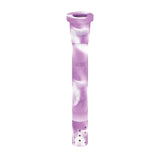 Front view of the White Rhino silicone downstem in purple and white. This highly durable, unbreakable silicone replacement downstem includes a glass bowl and fits standard water pipes seamlessly.