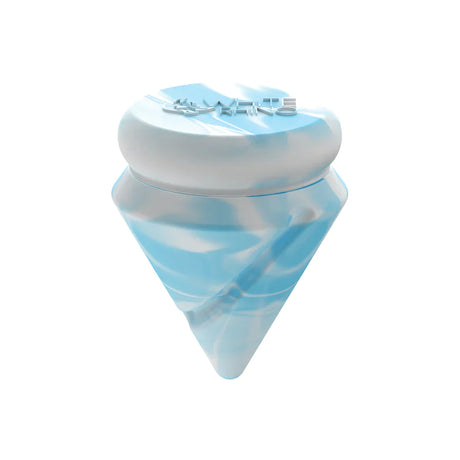 Angled top-down view of the White Rhino diamond spinner carb cap opened to reveal the internal silicone storage jar and the included clear glass terp ball. This 2-in-1 travel-friendly design keeps your sticky concentrates safely stored directly inside your carb cap.