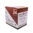 Angled view of the Wild Hemp 1 1/4 pre-rolled cones 24-count display box in natural brown and green. Made from 100% natural organic hemp, these unbleached cones provide a clean, slow-burning experience without harsh chemicals.