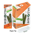 Angled overhead view of the Wild Hemp Wraps 4-Pack in an assortment of vibrant 20-count display boxes. Made from 100% natural hemp, these tobacco-free wraps provide a slow, smooth burn and come with four wraps per resealable pouch.