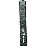 Front view of the Wulf Flat Plus cartridge vaporizer battery in black white spatter. The unique flat-sided structural body prevents the oil pen battery from accidentally rolling off flat surfaces and counters.