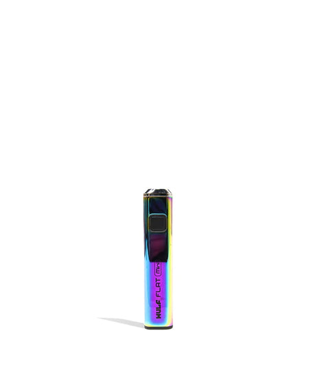 Front view of the Wulf Flat Mini cartridge vaporizer battery in rainbow iridescent full color. This premium edition includes a modern Type-C charging port to quickly and safely replenish power.