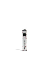 Front view of the Wulf Flat Mini cartridge vaporizer battery in white red splatter. The innovative flat-bottomed frame allows the compact vape battery to stand completely upright on desks for clean storage.