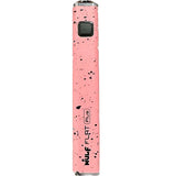 Front view of the Wulf Flat Plus cartridge vaporizer battery in pink black spatter. This variable voltage vaporizer features a built-in 15-second safety cut-off timer to protect your attached oil cartridges from overheating.