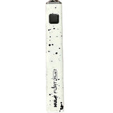 Front view of the Wulf Flat Plus cartridge vaporizer battery in white black spatter. This exceptionally lightweight layout slides easily into small pockets to offer a discrete option for mobile on-the-go sessions.