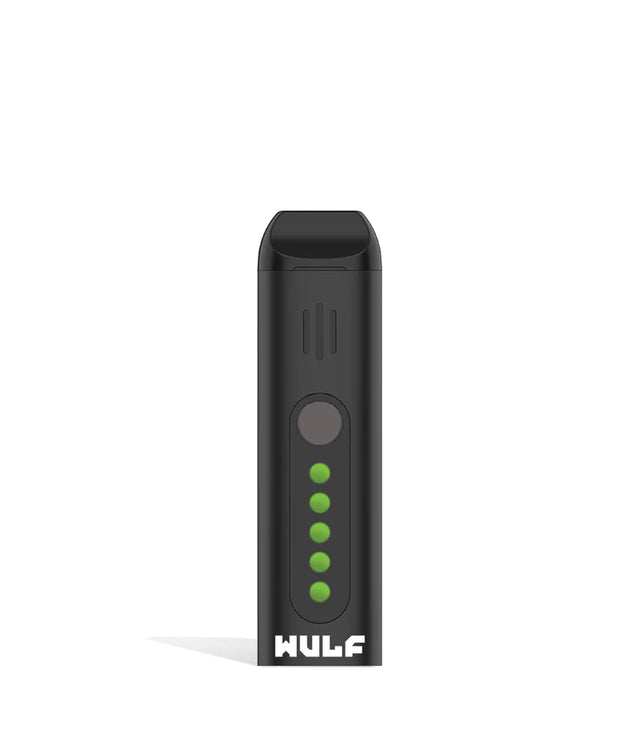 Front view of the Wulf Flora portable dry herb vaporizer in black finish. This sleek, travel-friendly flower vaporizer features an anodized aluminum chassis and precision temperature control for optimal flavor extraction.