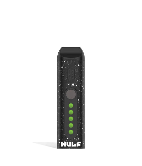 Front view of the Wulf Flora portable dry herb vaporizer limited edition in a striking black and white spatter finish. This sleek, travel-friendly flower vaporizer features an anodized aluminum chassis and precision temperature control for optimal flavor extraction.