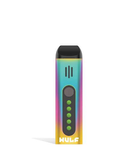 Front view of the Wulf Flora portable dry herb vaporizer limited edition in a striking full spectrum color finish. This sleek, travel-friendly flower vaporizer features an anodized aluminum chassis and precision temperature control for optimal flavor extraction.