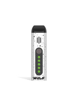 Front view of the Wulf Flora portable dry herb vaporizer limited edition in a striking white and black spatter finish. This sleek, travel-friendly flower vaporizer features an anodized aluminum chassis and precision temperature control for optimal flavor extraction.