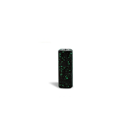 Front standing view of the Wulf Kodo 400mAh cartridge battery in a black and green splatter colorway. This ultra-compact 510-thread battery is designed for oil cartridges and features three voltage settings along with a 10-second preheat function.