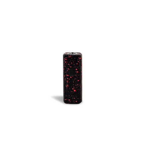 Front standing view of the Wulf Kodo 400mAh cartridge battery in a black and red splatter colorway. This ultra-compact 510-thread battery is designed for oil cartridges and features three voltage settings along with a 10-second preheat function.