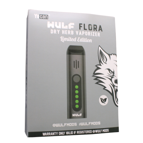 Angled view of the Wulf Mods Flora vaporizer in solid black. This portable dry herb vaporizer features an anodized aluminum chassis and rapid heating for on-the-go sessions.