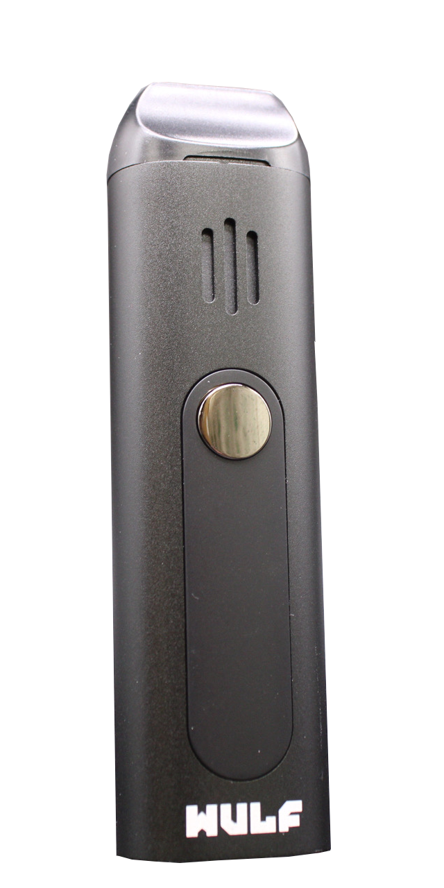 Angled view of the Wulf Mods Flora vaporizer in purple and black splatter. This portable dry herb vaporizer features an anodized aluminum chassis and rapid heating for on-the-go sessions.