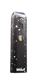 Angled view of the Wulf Mods Flora vaporizer in black and white splatter. This portable dry herb vaporizer features an anodized aluminum chassis and rapid heating for on-the-go 