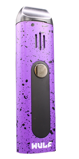 Angled view of the Wulf Mods Flora vaporizer in purple and black splatter. This portable dry herb vaporizer features an anodized aluminum chassis and rapid heating for on-the-go sessions.