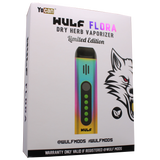 Front view of the Wulf Mods Flora vaporizer in rainbow. The device includes an intuitive OLED display and temperature control buttons for precise botanical heating.