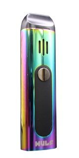 Angled view of the Wulf Mods Flora vaporizer in rainbow. This portable dry herb vaporizer features an anodized aluminum chassis and rapid heating for on-the-go sessions.