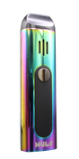 Angled view of the Wulf Mods Flora vaporizer in rainbow. This portable dry herb vaporizer features an anodized aluminum chassis and rapid heating for on-the-go sessions.