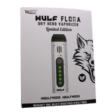 Angled view of the Wulf Mods Flora vaporizer in white with black splatter. This portable dry herb vaporizer features an anodized aluminum chassis and rapid heating for on-the-go sessions.