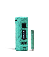 Front view of the Wulf Uni Pro Max cartridge vaporizer showcasing its signature colorful splatter finish on a teal chassis. This dynamic 510-threaded box mod features a crystal-clear LED screen and a 650mAh battery for highly customized sessions.