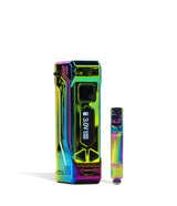 Front view of the Wulf Uni Pro Max cartridge vaporizer showcasing its signature colorful rainbow chassis. This dynamic 510-threaded box mod features a crystal-clear LED screen and a 650mAh battery for highly customized sessions.