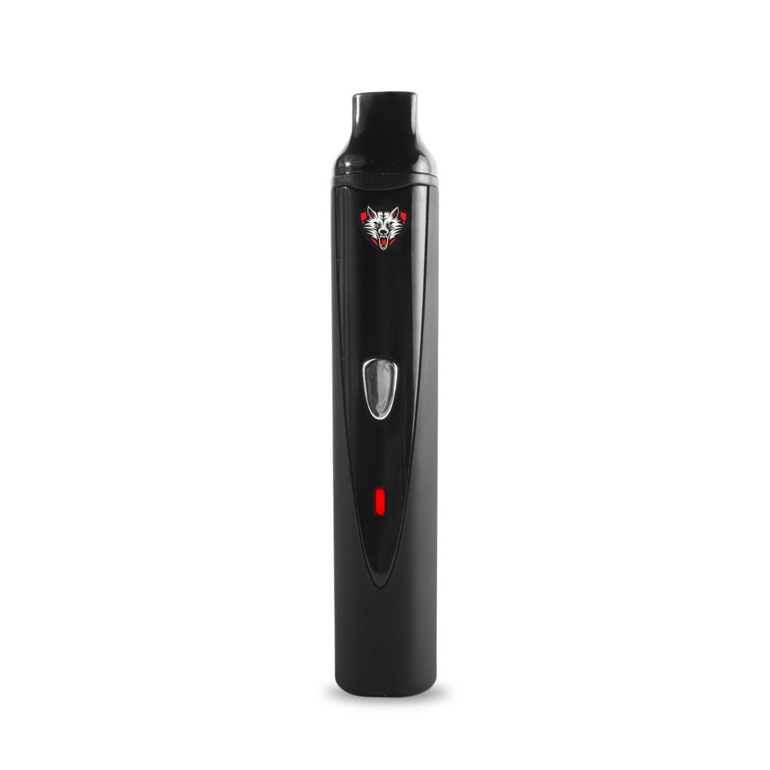 Front view of the Wulf Vape Classic dry herb vaporizer in black. This highly portable, one-handed device features a smooth, compressed design allowing for the discreet and efficient vaporization of your favorite dried blends.