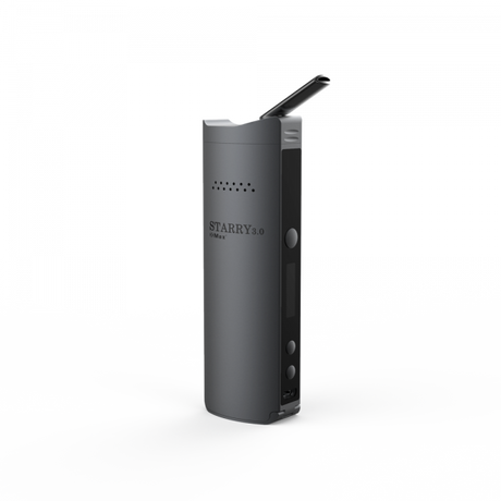 Front standing view of the XVAPE Starry 3.0 Vaporizer Kit in sleek black. This portable conduction vaporizer features a premium anodized aluminum body and a swiveling zirconia mouthpiece designed for smooth dry herb vaping.