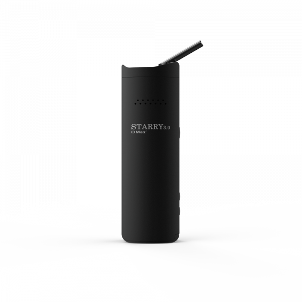 Front standing view of the XVAPE Starry 3.0 Vaporizer Kit in sleek black. This portable conduction vaporizer features a premium anodized aluminum body and a swiveling zirconia mouthpiece designed for smooth dry herb vaping.