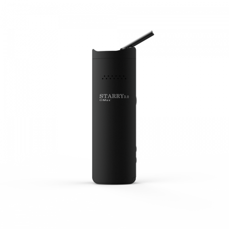 Front standing view of the XVAPE Starry 3.0 Vaporizer Kit in sleek black. This portable conduction vaporizer features a premium anodized aluminum body and a swiveling zirconia mouthpiece designed for smooth dry herb vaping.