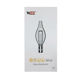 Front angled view of the Yocan Dive Mini Glass Bubbler Attachment Replacement in clear glass. This essential water filtration tube attaches securely to the Dive Mini vaporizer to deliver smooth, water-cooled hits from your wax concentrates.