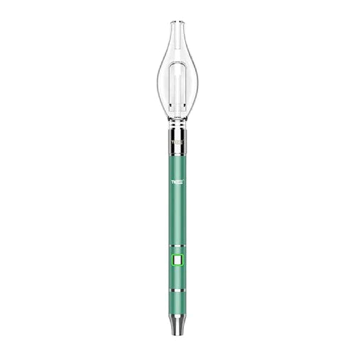 Front standing view of the Yocan Dive Mini Vaporizer Pen Kit in a subtle azure green finish. This portable dual-mode concentrate device functions as both a standard dab pen and an electronic nectar collector.