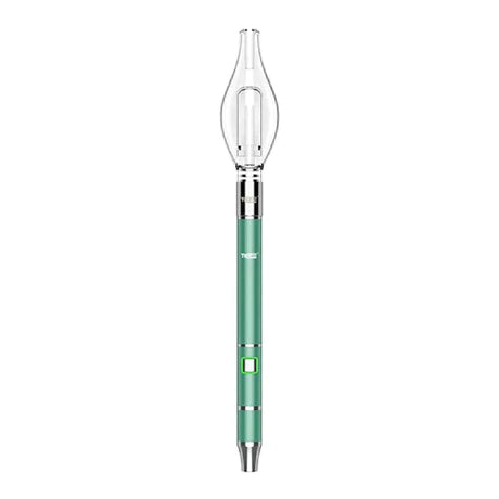 Front standing view of the Yocan Dive Mini Vaporizer Pen Kit in a subtle azure green finish. This portable dual-mode concentrate device functions as both a standard dab pen and an electronic nectar collector.