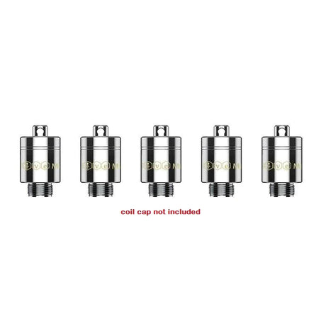 Front facing view of the Yocan Dive Mini XTAL Replacement Coils 5-Pack packaging in black and vibrant branding. This retail box contains five premium XTAL crystal atomizers designed to deliver pure flavor and smooth vapor from your electric nectar collector.