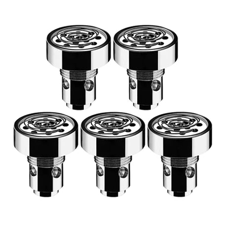 Front facing view of the Yocan Evolve-D Pancake Replacement Coils 5-Pack packaging in black and yellow. This retail box contains five premium pancake-style atomizers designed specifically to keep your dry herb vaporizer hitting perfectly.