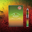 Front view of the Yocan Evolve wax pen kit in sleek rasta. This compact, powerful concentrate vaporizer features a highly portable pen-style design equipped with a reliable 650mAh battery for quick sessions on the go.