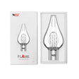 Front angled view of the Yocan Flame Glass Bubbler Attachment Replacement in clear glass. This essential water filtration tube attaches securely to the Yocan Flame vaporizer to deliver smooth, water-cooled hits from your wax concentrates.